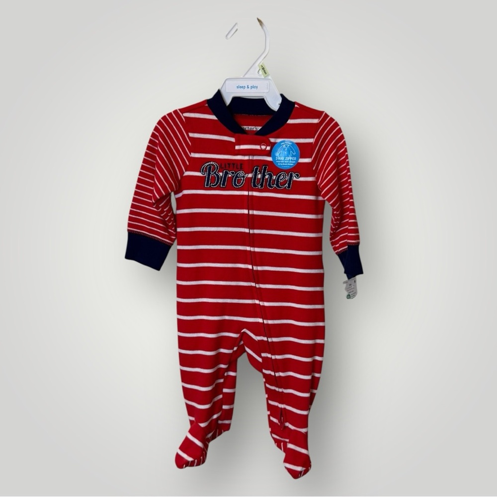 Carter's “Brother” Red, White, and Blue Striped Footie One Piece | 3 Month